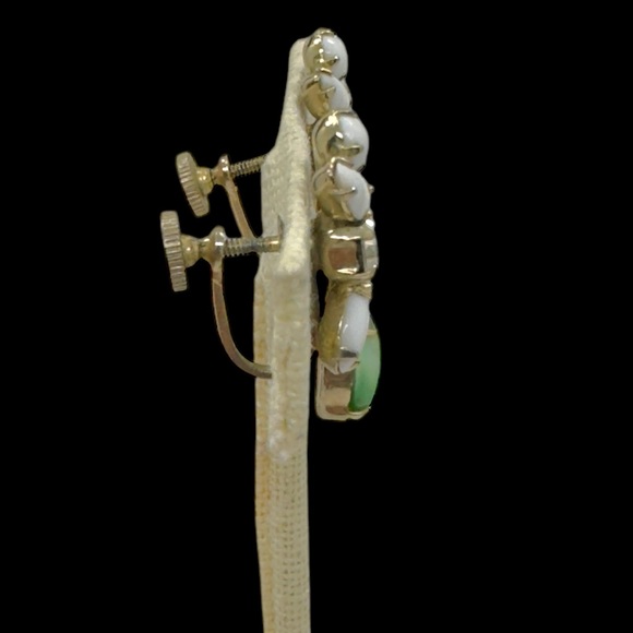 Vintage Hallmarked Duane Milk Glass & Rhinestone Necklace & Screw-back Earrings - Picture 7 of 9